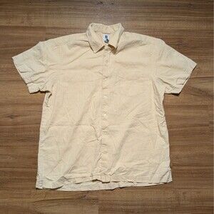 Gap Button Up Shirt Mens Size Large Short Sleeve Linen Blend Yellow Casual